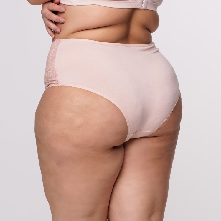 Caleçon Plus Size Nude em Renda Toda Forrada em Algodão Egípcio
