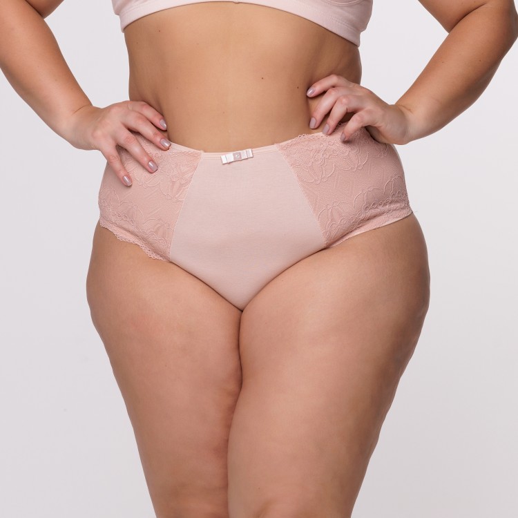 Caleçon Plus Size Nude em Renda Toda Forrada em Algodão Egípcio