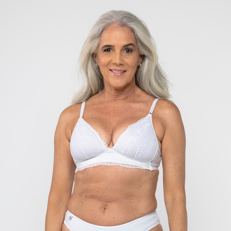 Sutiã com Bojo Flexível, Sem Aro de Algodão Egípcio em renda Branco