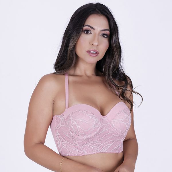 Sutiã Cropped tomara que caia com alca removível em renda Romance