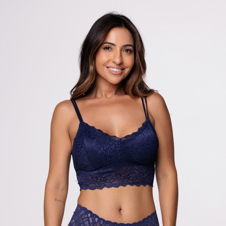 Cropped em renda com Bojo Removível Marinho