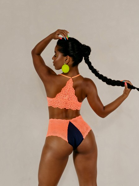 Caleçon Renda Neon coral em Algodão Egípcio