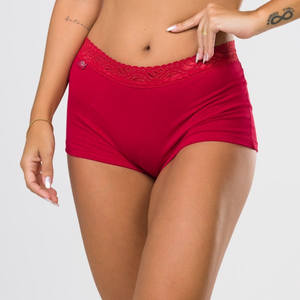 Cueca Feminina em Algodão Egípcio Rubi com renda na cintura