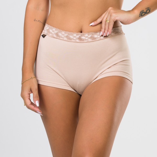 Cueca Feminina em Algodão Egípcio Areia com renda na cintura
