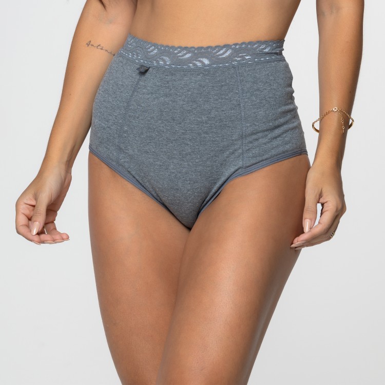 Calçola Hot Pant Mescla Escuro com detalhe em renda