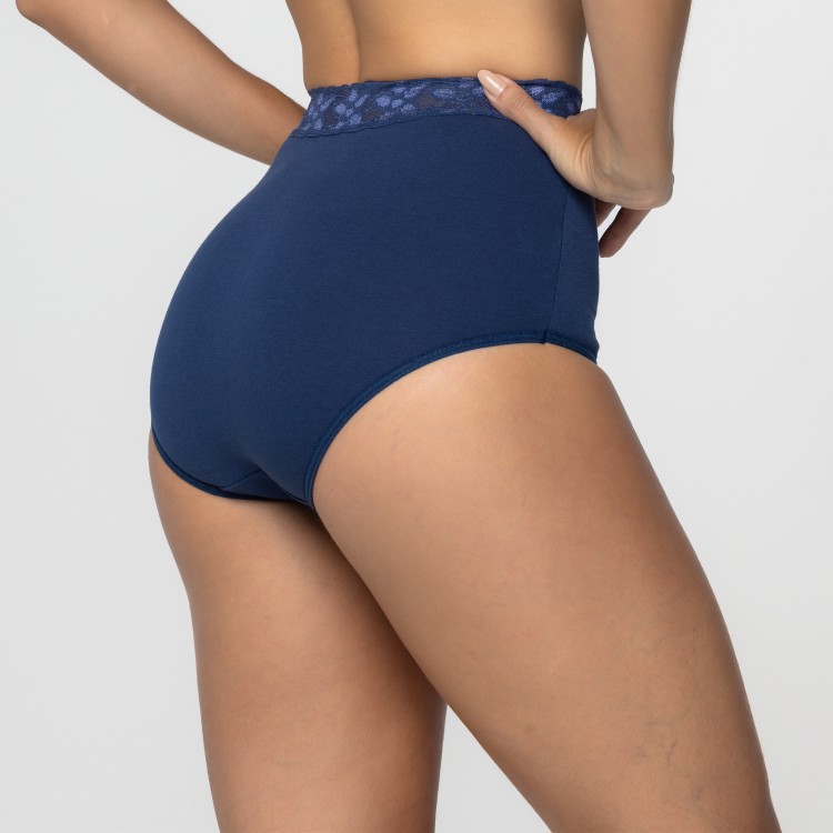 Calcinha Hot Pant em Algodão Egípcio Marinho com detalhe em renda