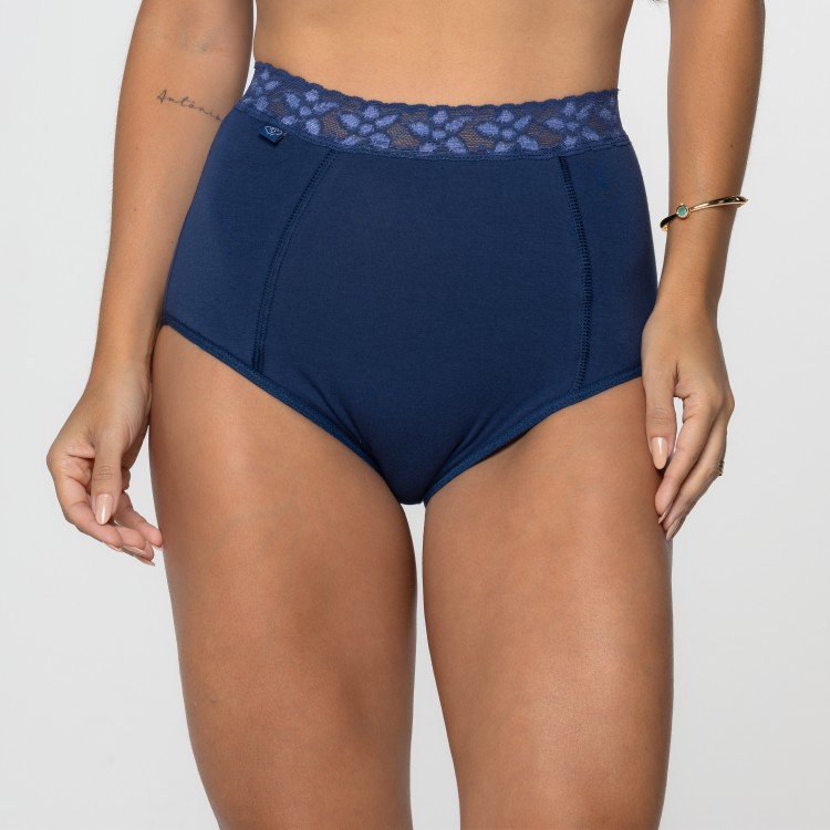 Calcinha Hot Pant em Algodão Egípcio Marinho com detalhe em renda
