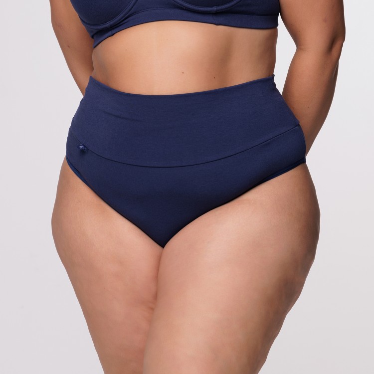 Calcinha Plus Size Cós Super Largo Em Algodão Egípcio na Cor Marinho