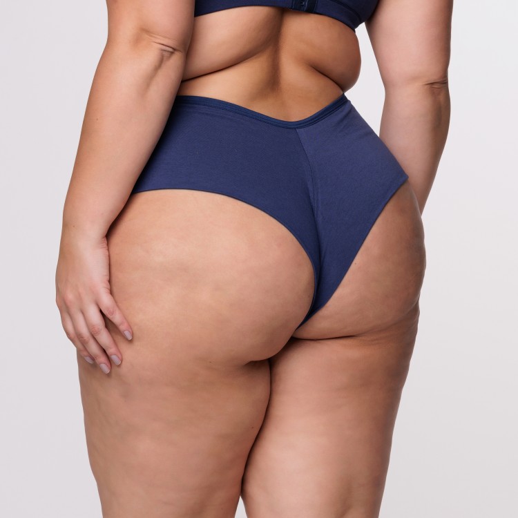 Calcinha Plus Size Fio Duplo Azul Marinho com Renda na Lateral