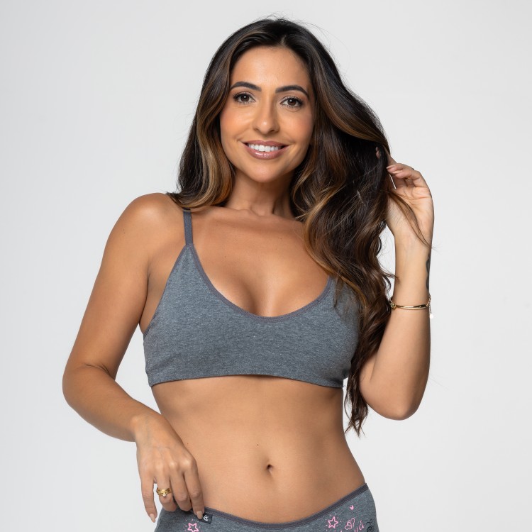 Sutiã Básico Mescla Escuro em Algodão Egípcio sem Bojo