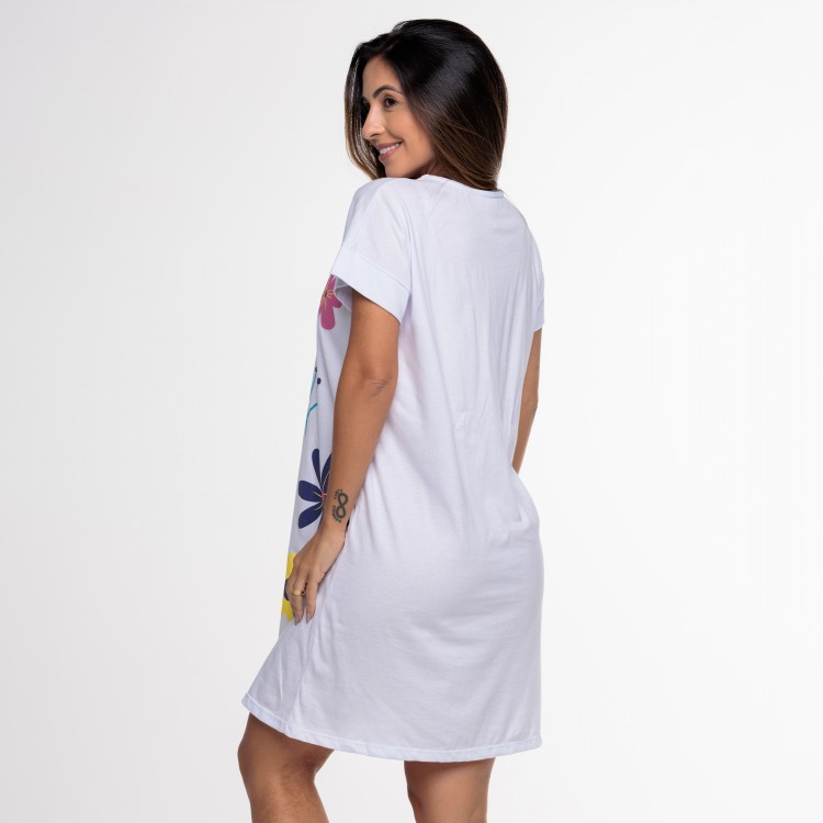 Camisão Silk em Algodão Branco Flores