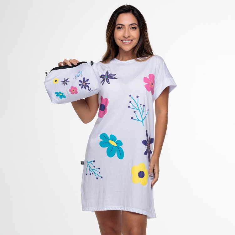 Camisão Silk em Algodão Branco Flores