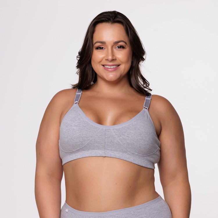 Sutiã em Algodão Egípcio sem Bojo com Alça Reforçada na Cor Cinza Clara