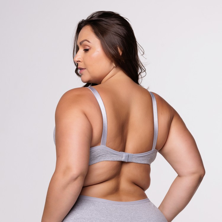 Sutiã em Algodão Egípcio sem Bojo com Alça Reforçada na Cor Cinza Clara
