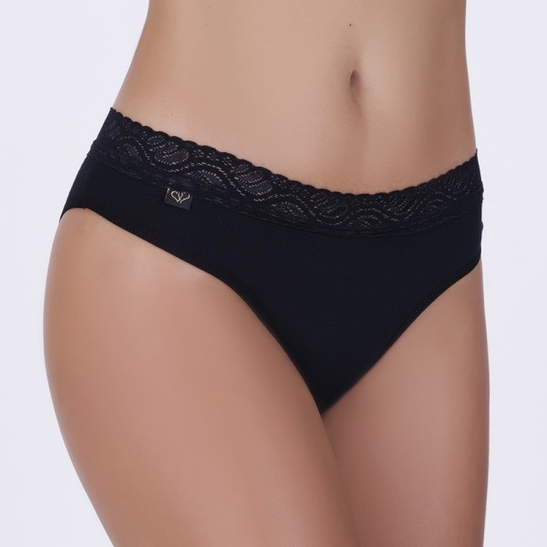 Tanga Renda Cintura Preta em Algodão Egípcio