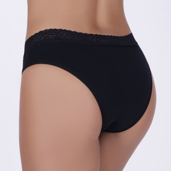 Tanga Renda Cintura Preta em Algodão Egípcio