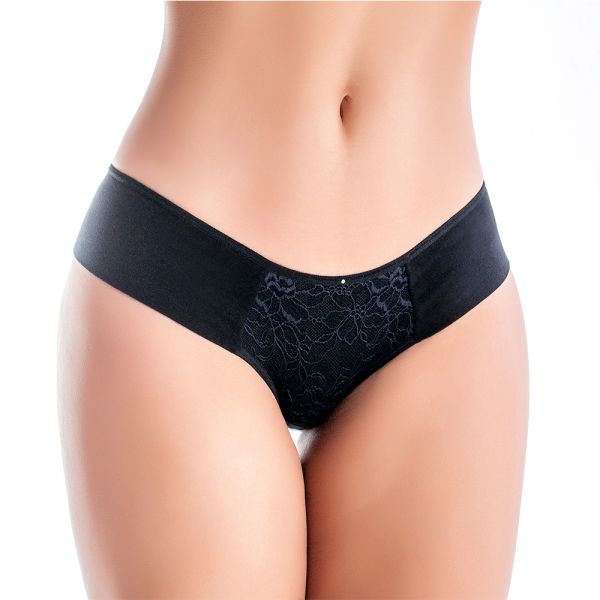 Tanga Dupla Renda Preto em Algodão Egípcio