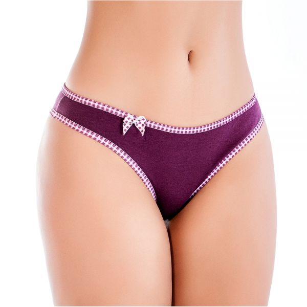 Tanga Elástico Lacinho Xadrez Uva em Algodão Egípcio