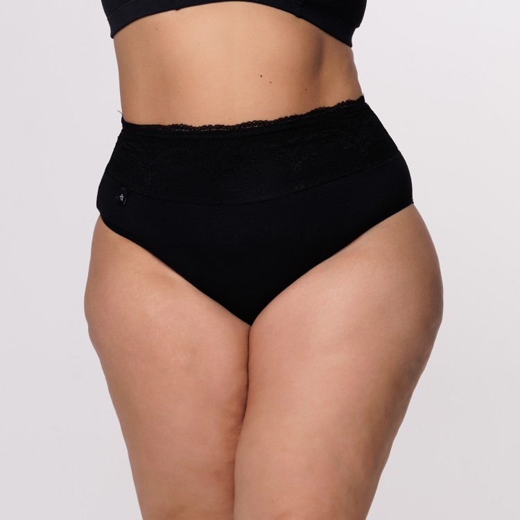Calcinha Plus Size Algodão Egípcio na Cor Preta Barra Renda Forrada